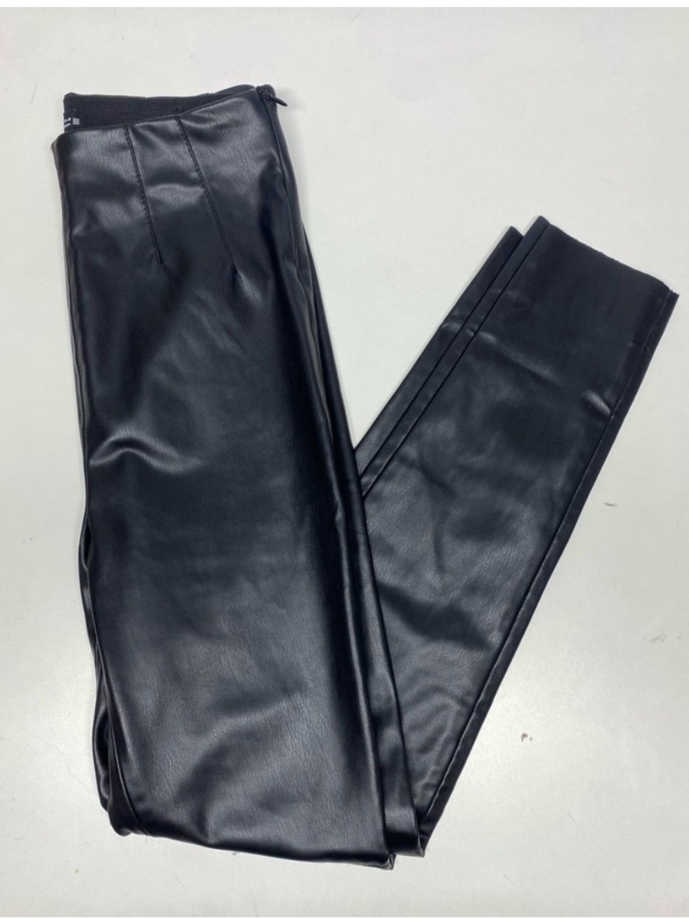 Zara Black Faux Leather High-Waist Side  Zip Ankle  Leggings Soft XS